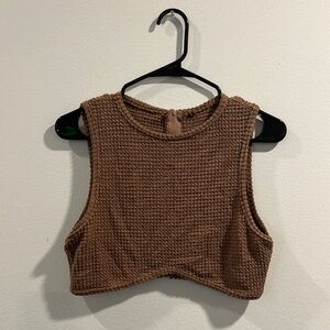 Brown Textured Sleeveless Crop Top